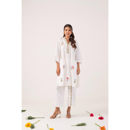 Ekavira Vedika White Floral Print Kurta and Pant (Set of 2)