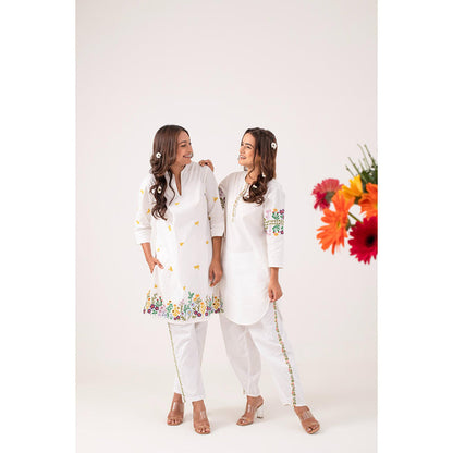 Ekavira Reva White Floral Print Kurta and Pant (Set of 2)