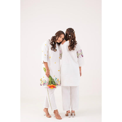 Ekavira Reva White Floral Print Kurta and Pant (Set of 2)