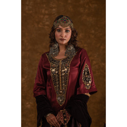 Ekavira Rubina Solid Patch Work Kurta with Tulip Pant and Dupatta (Set of 3)