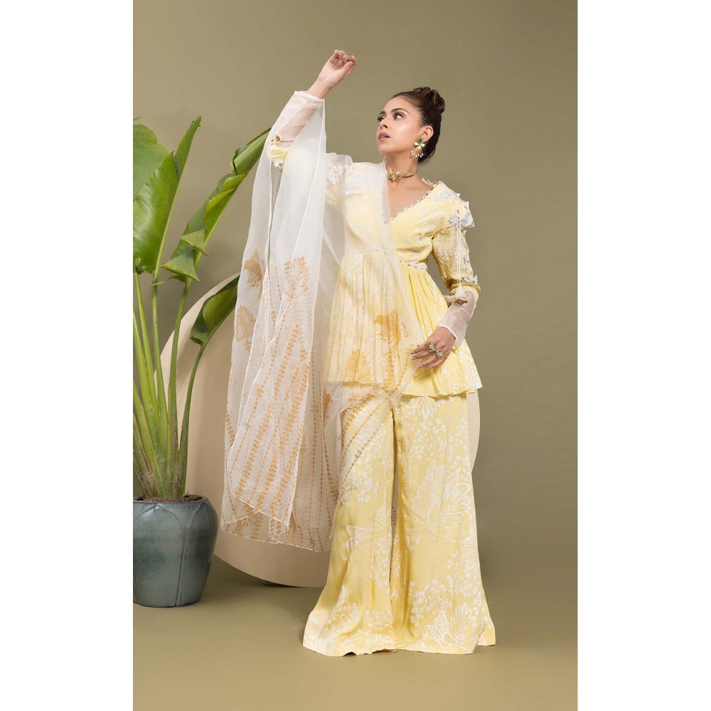 EK Soot Yellow Embroidered Kurta with Sharara and Dupatta (Set of 3)