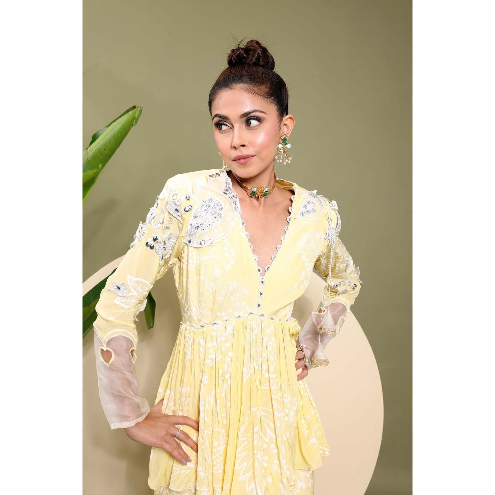 EK Soot Yellow Embroidered Kurta with Sharara and Dupatta (Set of 3)