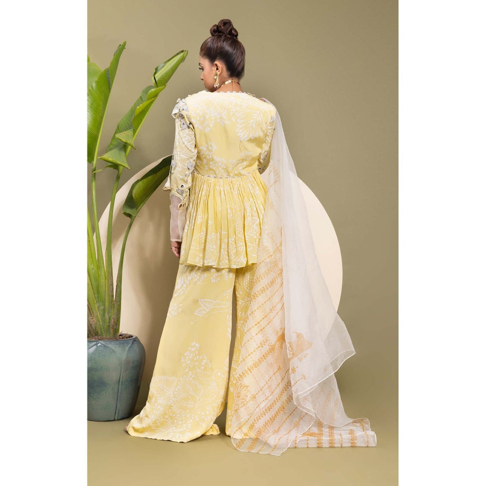 EK Soot Yellow Embroidered Kurta with Sharara and Dupatta (Set of 3)