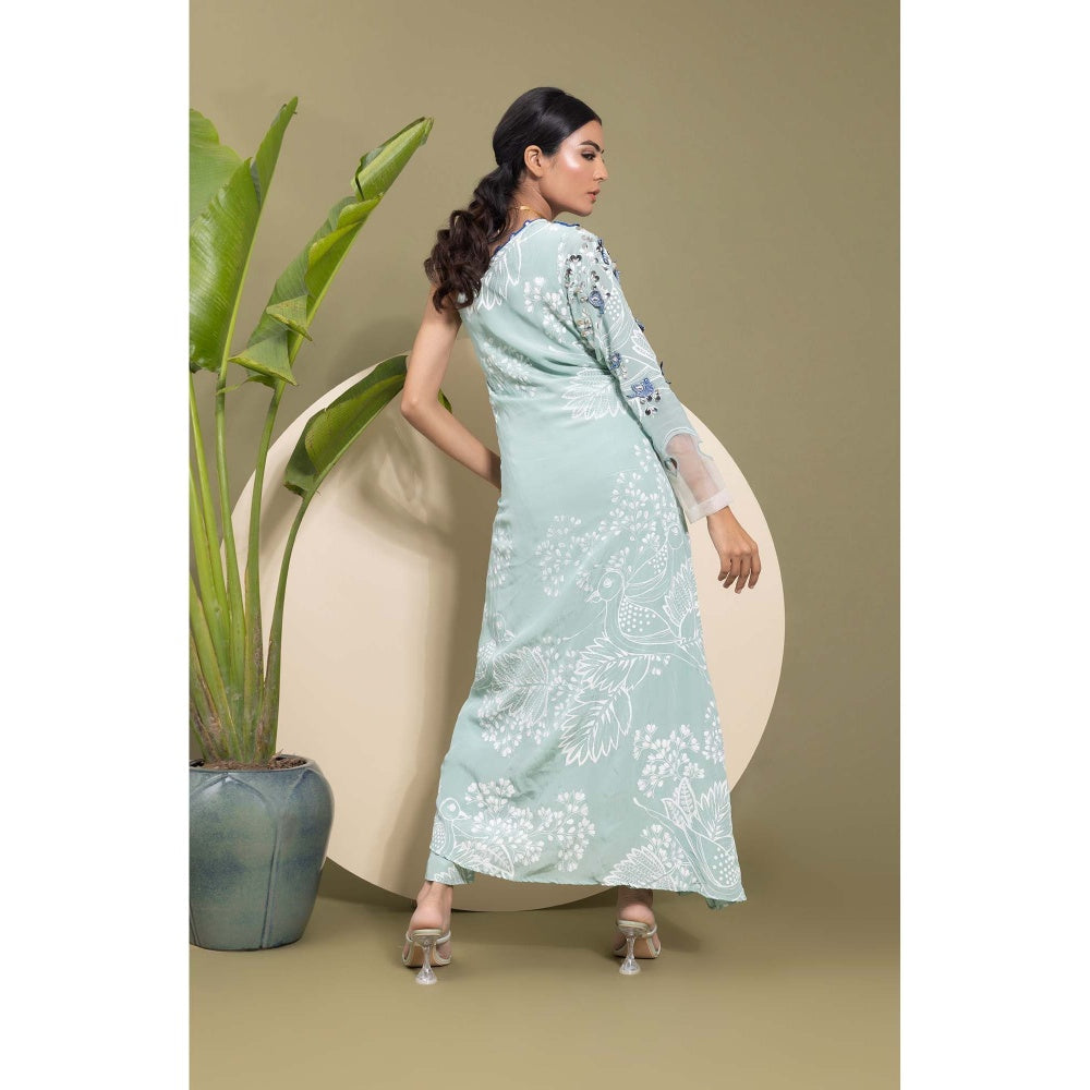 EK Soot Sea Green Embroidered Printed Kurta and Pant (Set of 2)