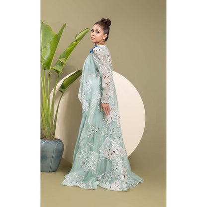 EK Soot Sea Green Embroidered Bustier with Sharara and Jacket (Set of 3)