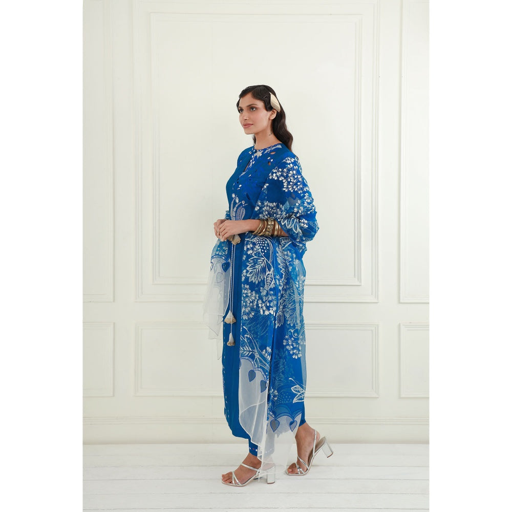 EK Soot Electric Blue Chanderi Kurta with Pant, Inner and Dupatta (Set of 4)