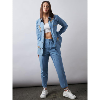 Elarra Blue Embroidered Bliss Tiger Co-Ord (Set of 2)