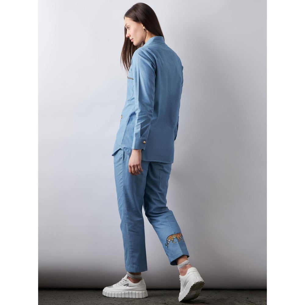 Elarra Blue Embroidered Bliss Tiger Co-Ord (Set of 2)