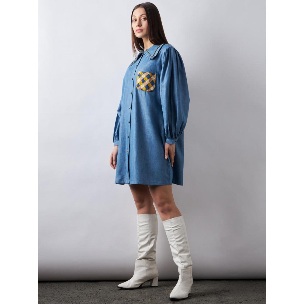 Elarra Blue Babe Giraffe Shirt Dress