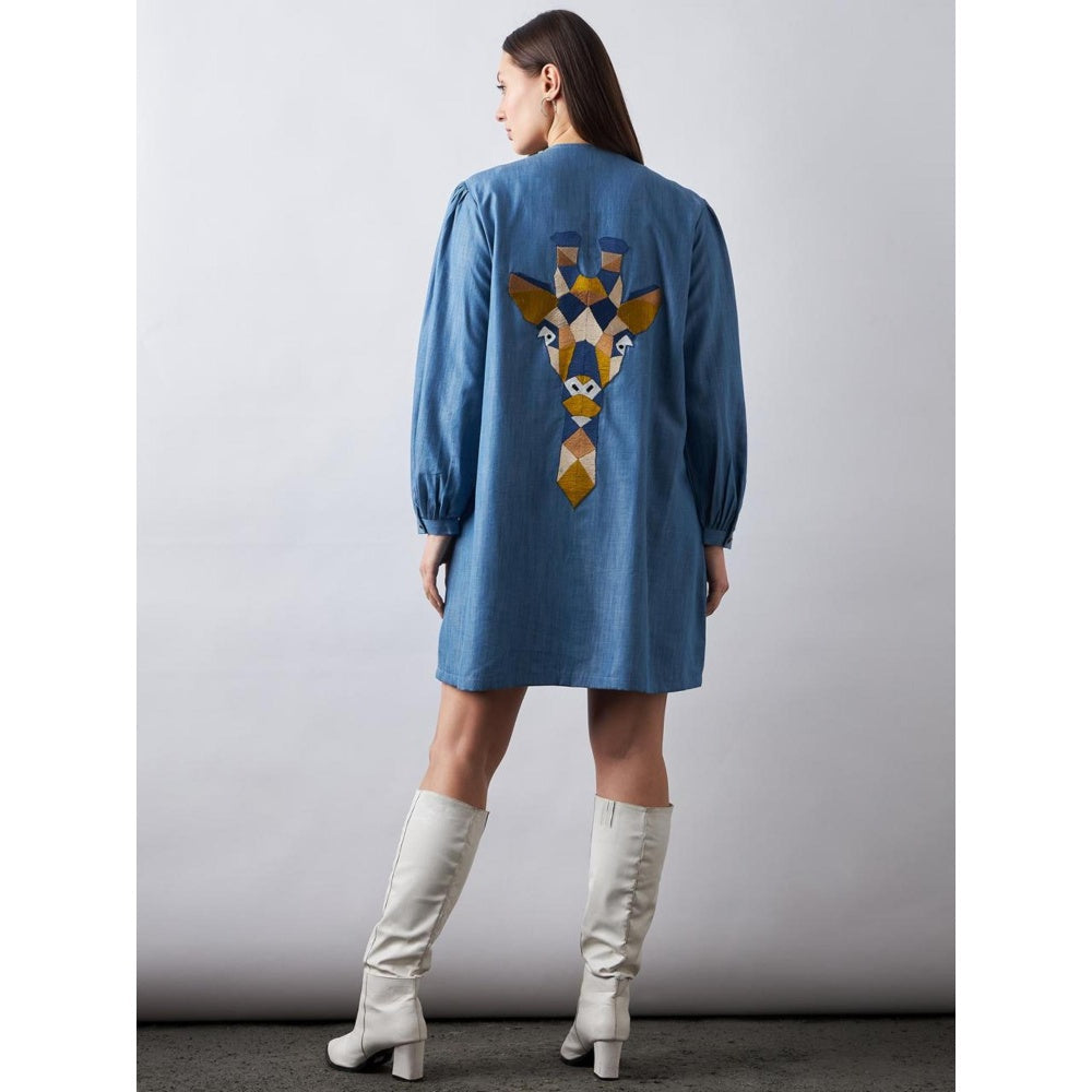 Elarra Blue Babe Giraffe Shirt Dress
