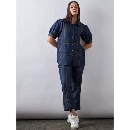 Elarra Navy Blue Printed Dark D Lining Co-Ord (Set of 2)
