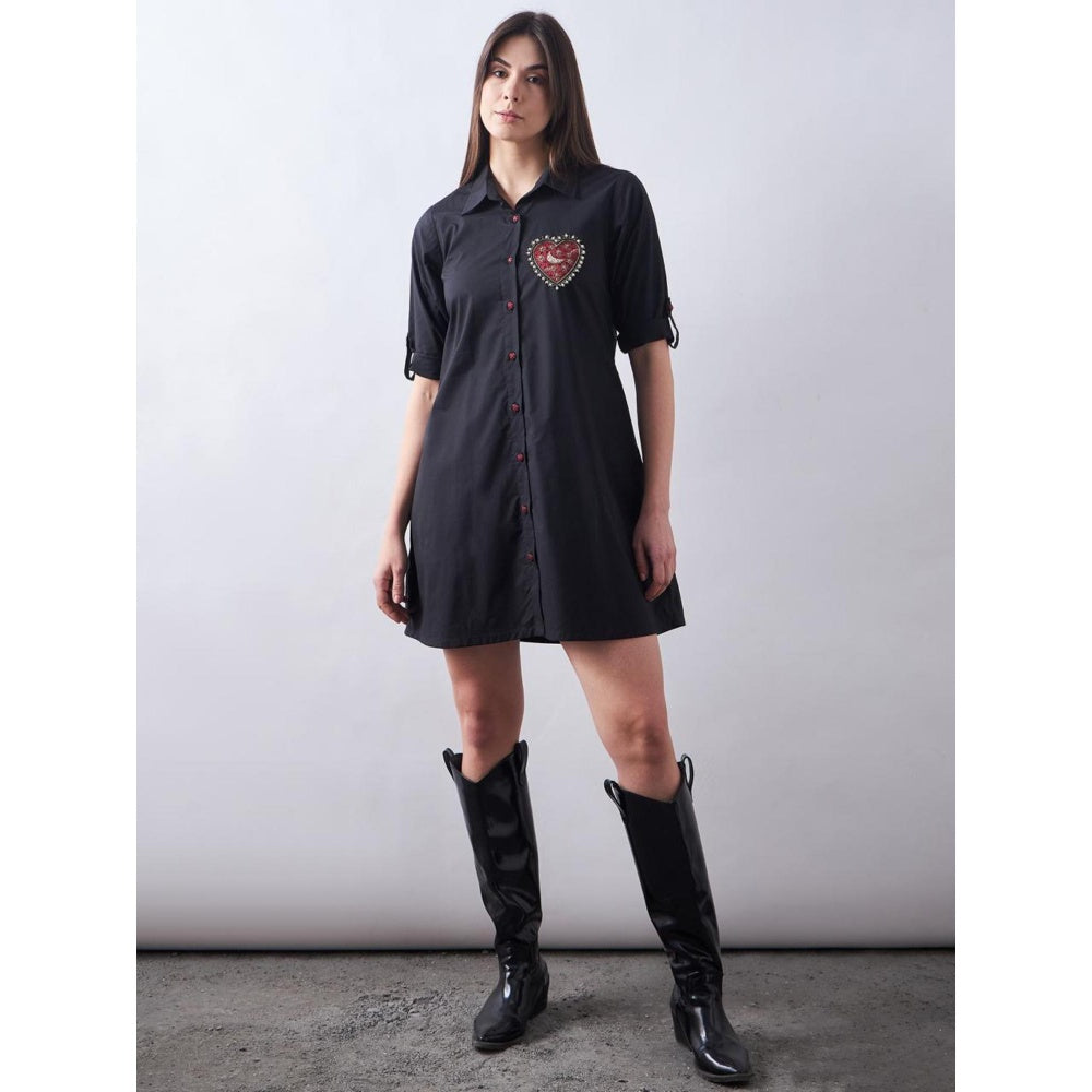 Elarra Black Pop Cherry Heart Shirt Dress
