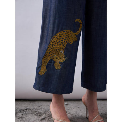 Elarra Blue Embroidered Dark D Panther Co-Ord (Set of 2)