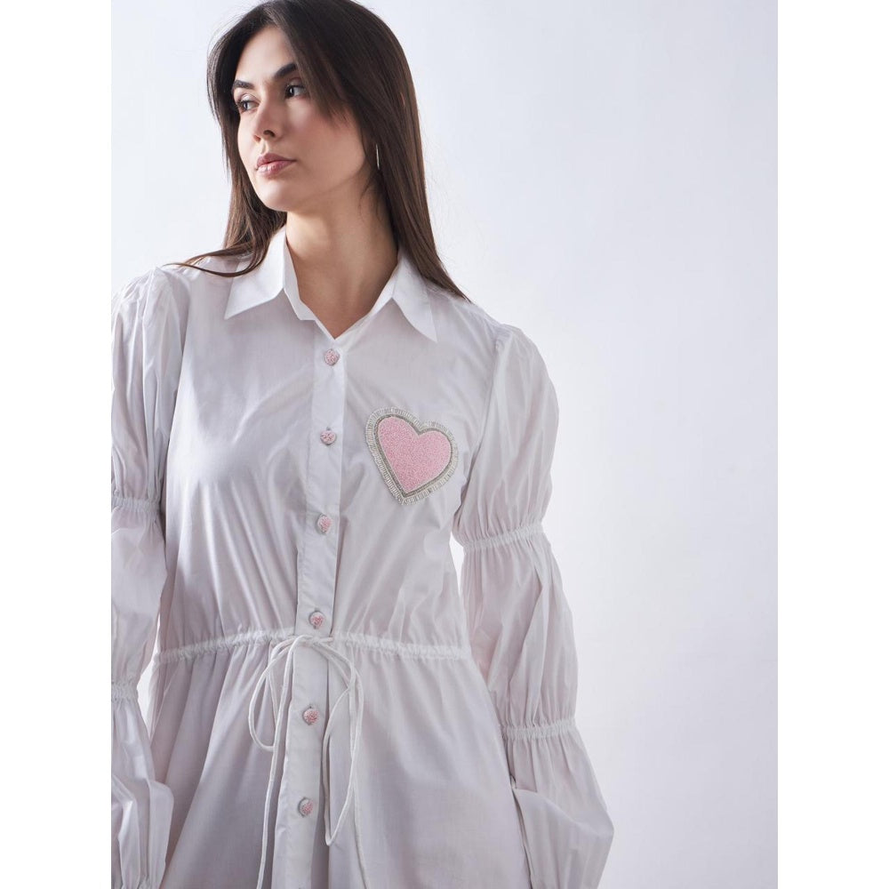 Elarra White Pop Heart Puffy Shirt Dress