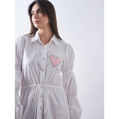 Elarra White Pop Heart Puffy Shirt Dress
