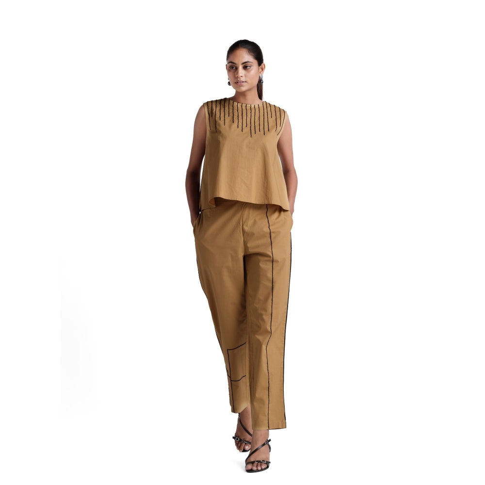 Elarra Beige Pop Ling Co-Ord (Set of 2)