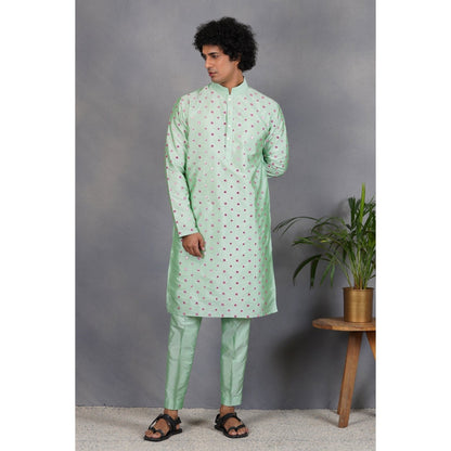 Eleven Brothers Sabz Silk & Foil Mirror Kurta Set (Set of 2)