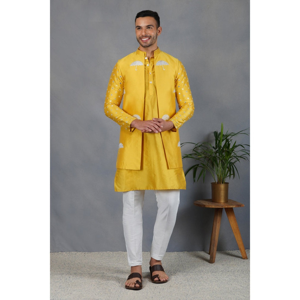 Eleven Brothers Qurbot Silk & Foil Mirror Nehru Jacket Set (Set of 3)
