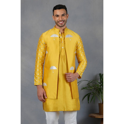 Eleven Brothers Qurbot Silk & Foil Mirror Nehru Jacket Set (Set of 3)
