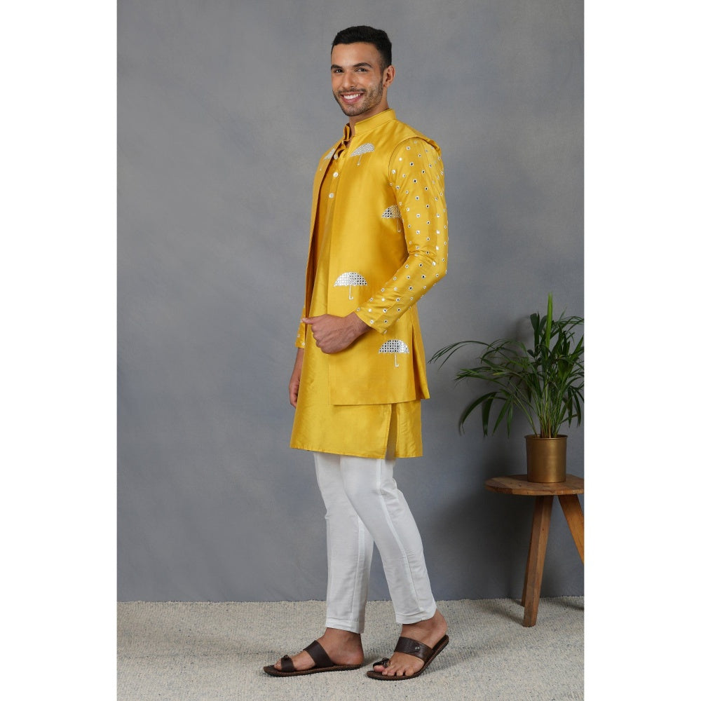 Eleven Brothers Qurbot Silk & Foil Mirror Nehru Jacket Set (Set of 3)