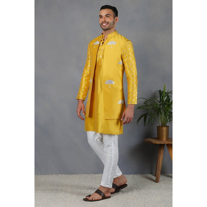 Eleven Brothers Qurbot Silk & Foil Mirror Nehru Jacket Set (Set of 3)