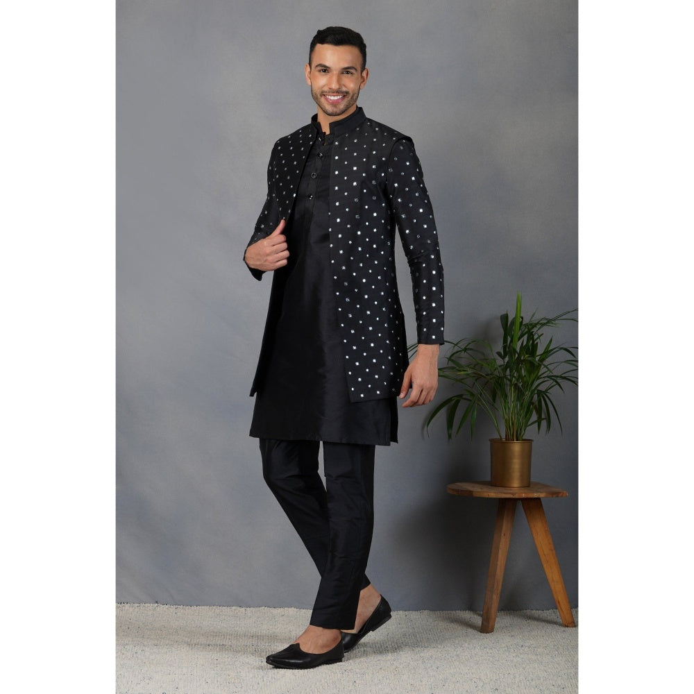 Eleven Brothers Uns Silk & Foil Mirror Nehru Jacket Set (Set of 3)