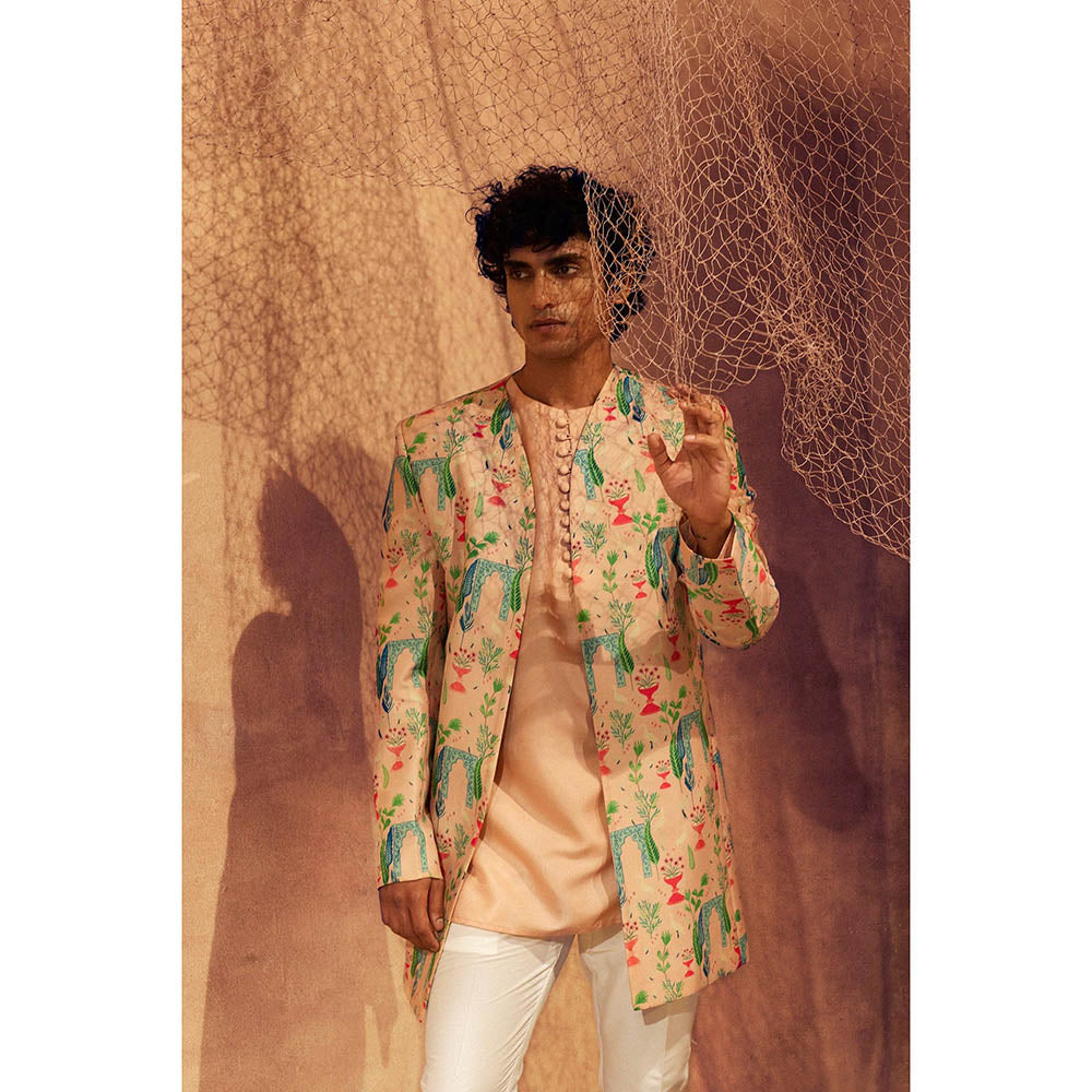 Eleven Brothers Pink Garden Indo-Western Kurta with Jacket & Pant