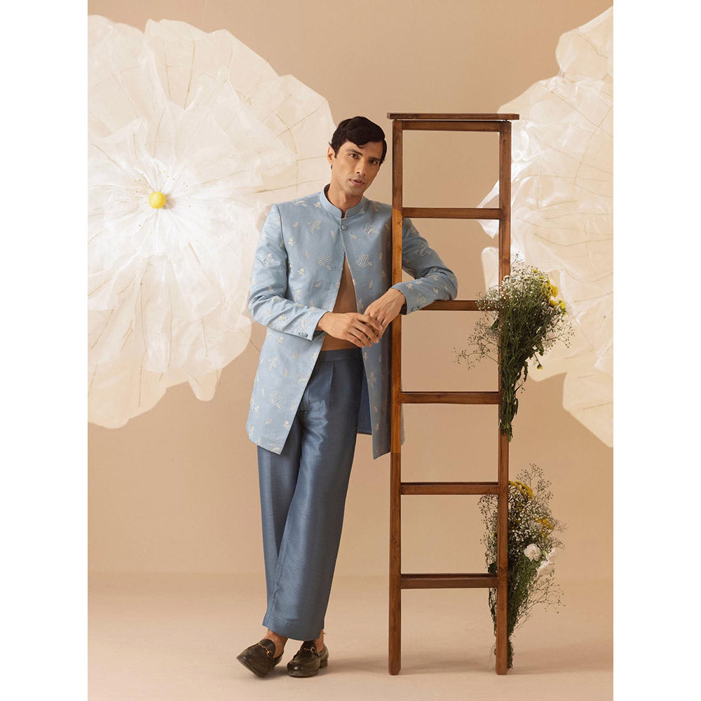 Eleven Brothers Parinda Silk Embroidery Indo Western Jacket Kurta with Trouser