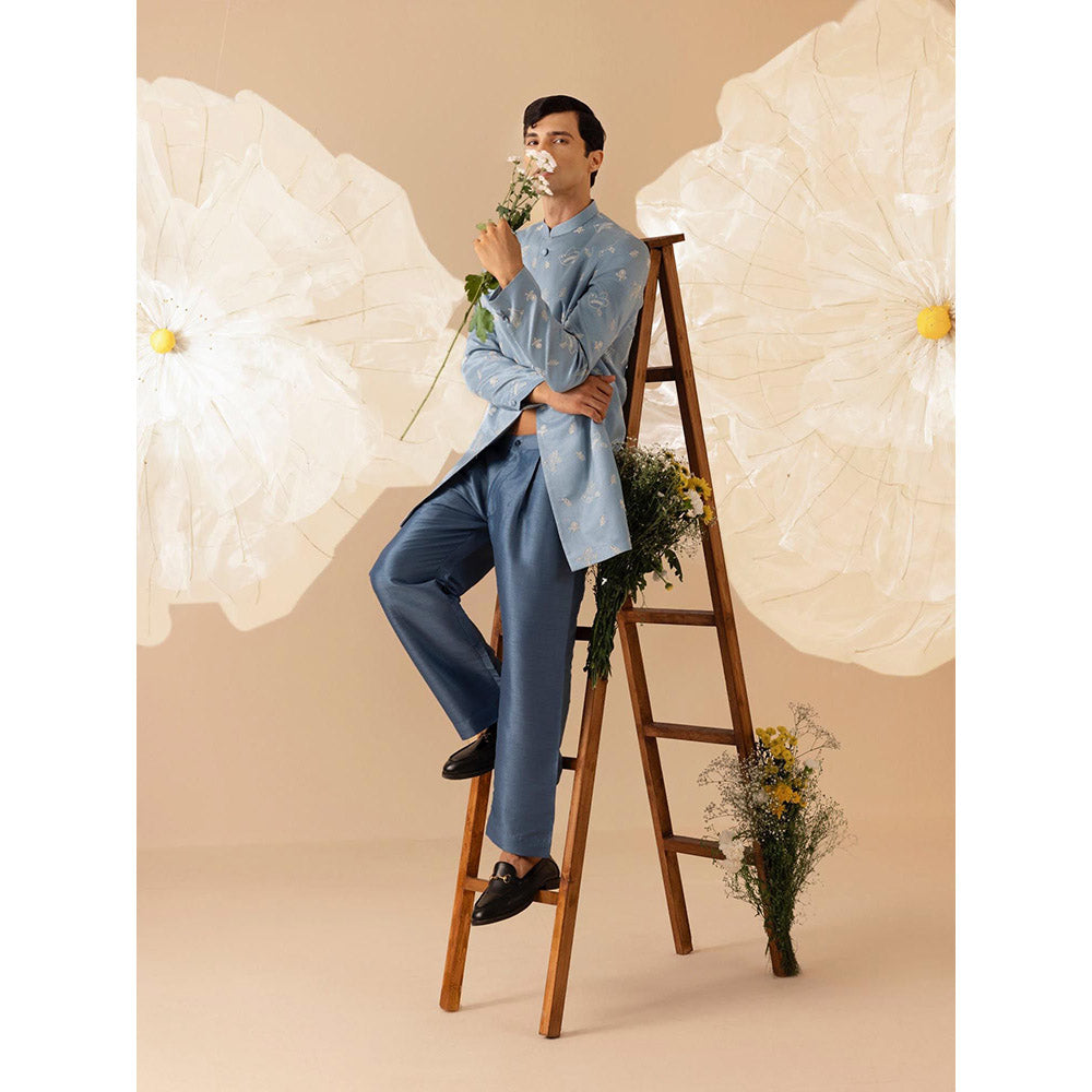 Eleven Brothers Parinda Silk Embroidery Indo Western Jacket Kurta with Trouser