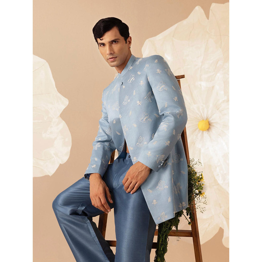 Eleven Brothers Parinda Silk Embroidery Indo Western Jacket Kurta with Trouser