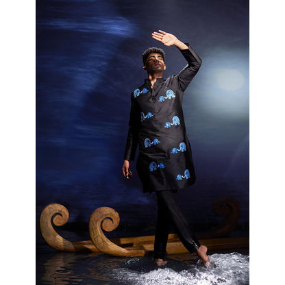 Eleven Brothers Gaja Mirror Hand Embroidery Silk Kurta with Trouser