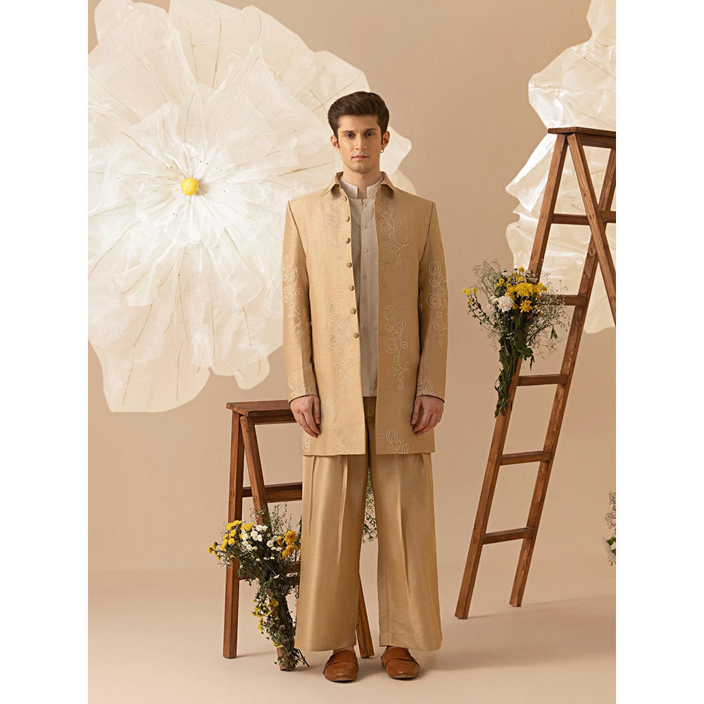 Eleven Brothers Gulkaar Silk Embroidery Indo Western Shirt with Jacket & Trouser