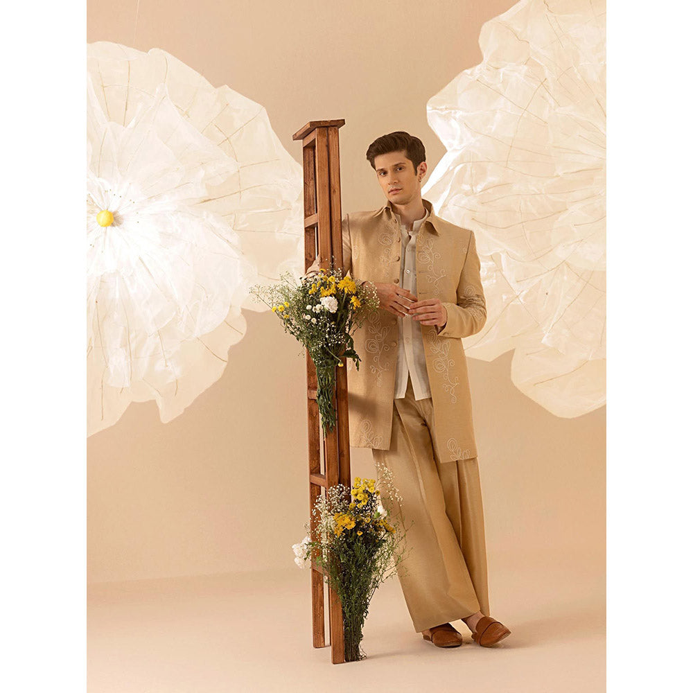 Eleven Brothers Gulkaar Silk Embroidery Indo Western Shirt with Jacket & Trouser