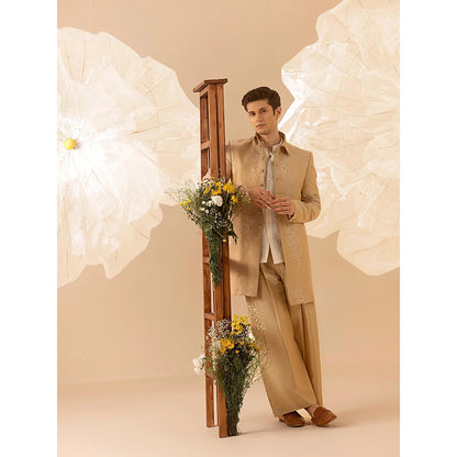 Eleven Brothers Gulkaar Silk Embroidery Indo Western Shirt with Jacket & Trouser