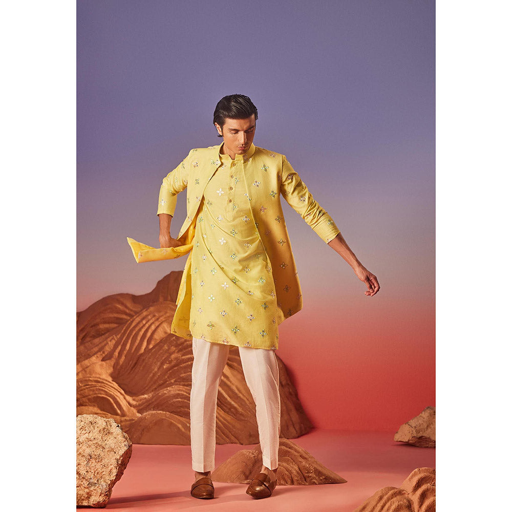 Eleven Brothers Inara Silk Embroidery Kurta with Nehru Jacket & Trouser
