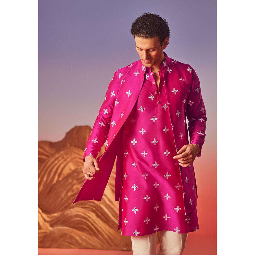 Eleven Brothers Gul Silk Embroidery Kurta with Nehru Jacket & Trouser