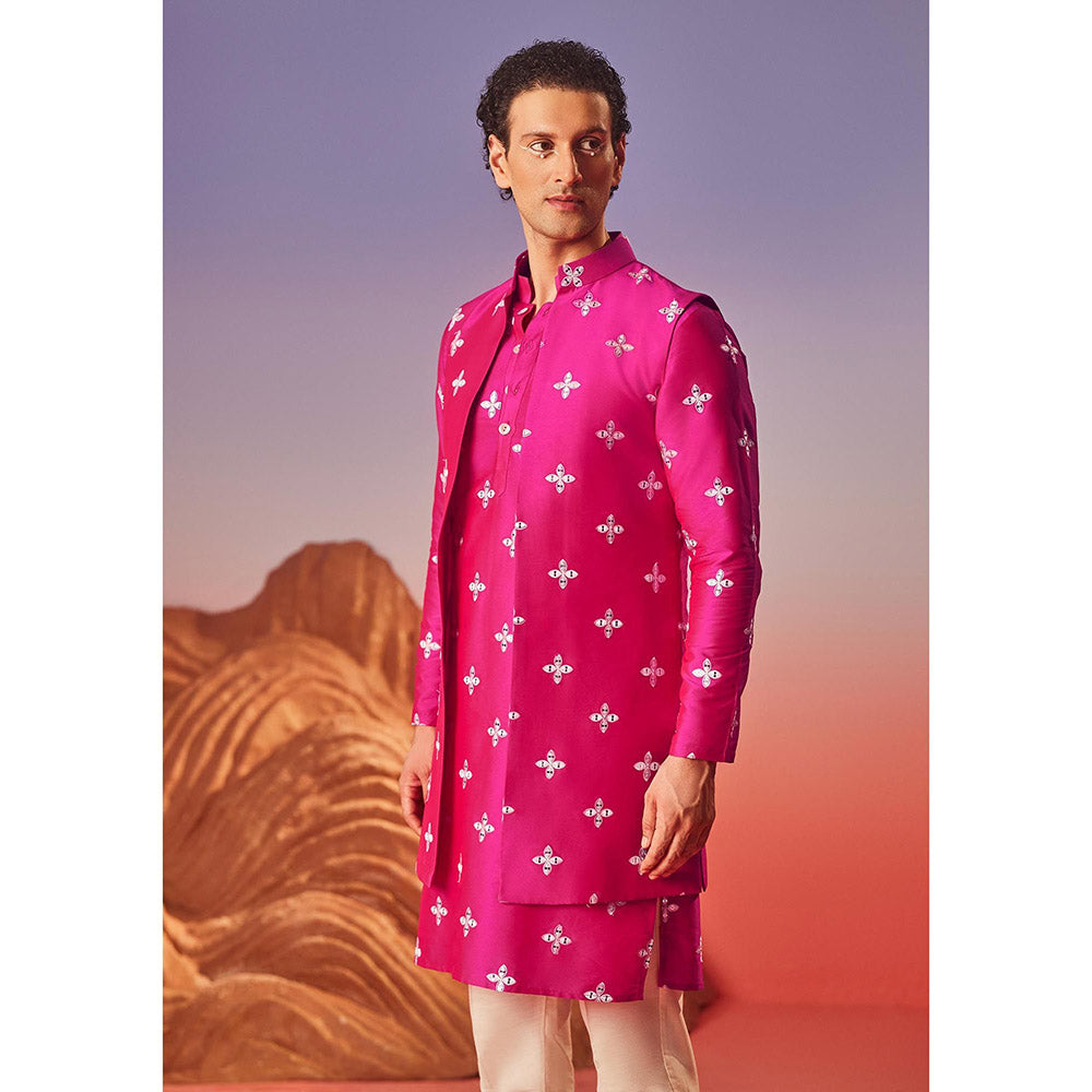 Eleven Brothers Gul Silk Embroidery Kurta with Nehru Jacket & Trouser