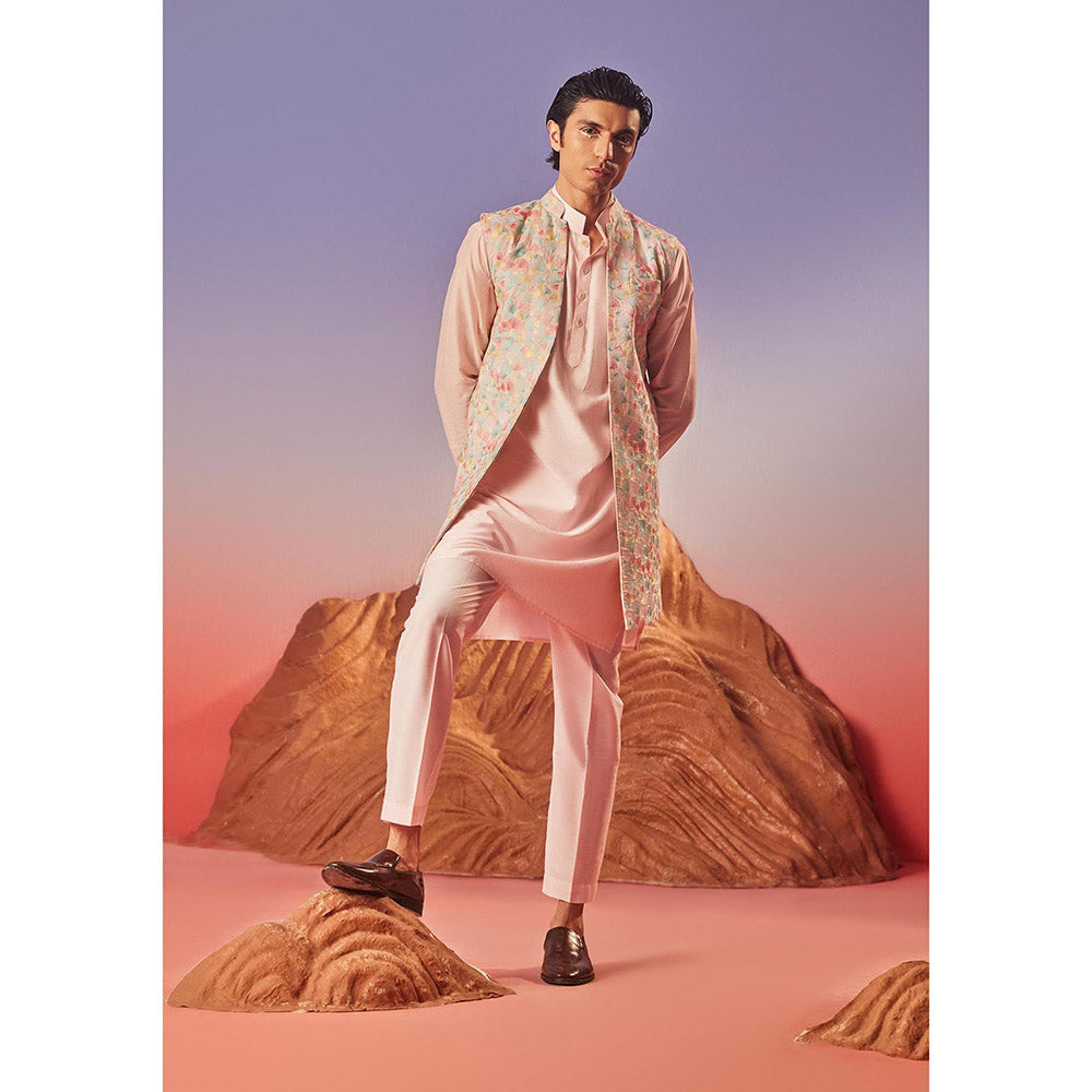 Eleven Brothers Seher Silk Embroidery Kurta with Nehru Jacket & Trouser