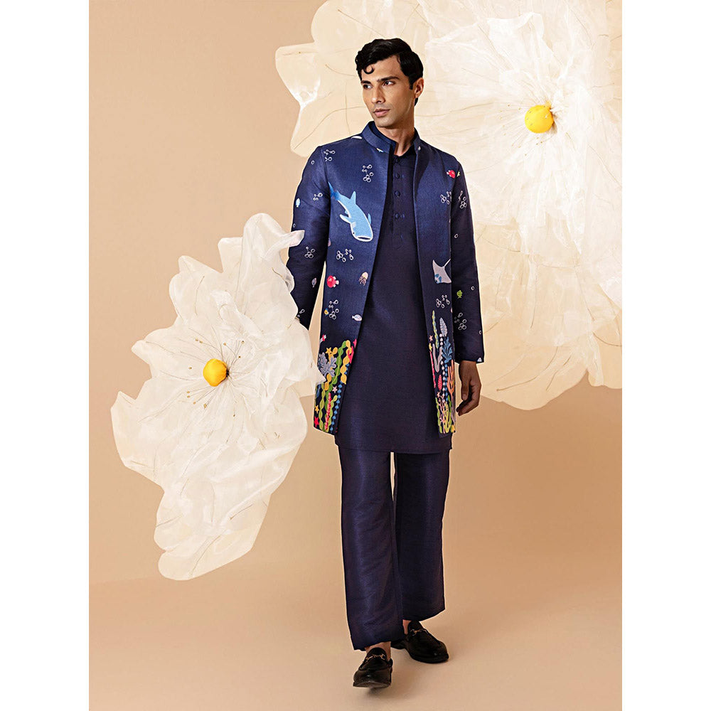 Eleven Brothers Dariya Silk Embroidery Kurta with Nehru Jacket & Trouser
