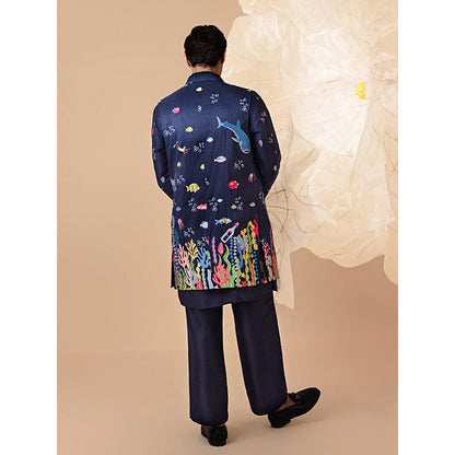 Eleven Brothers Dariya Silk Embroidery Kurta with Nehru Jacket & Trouser