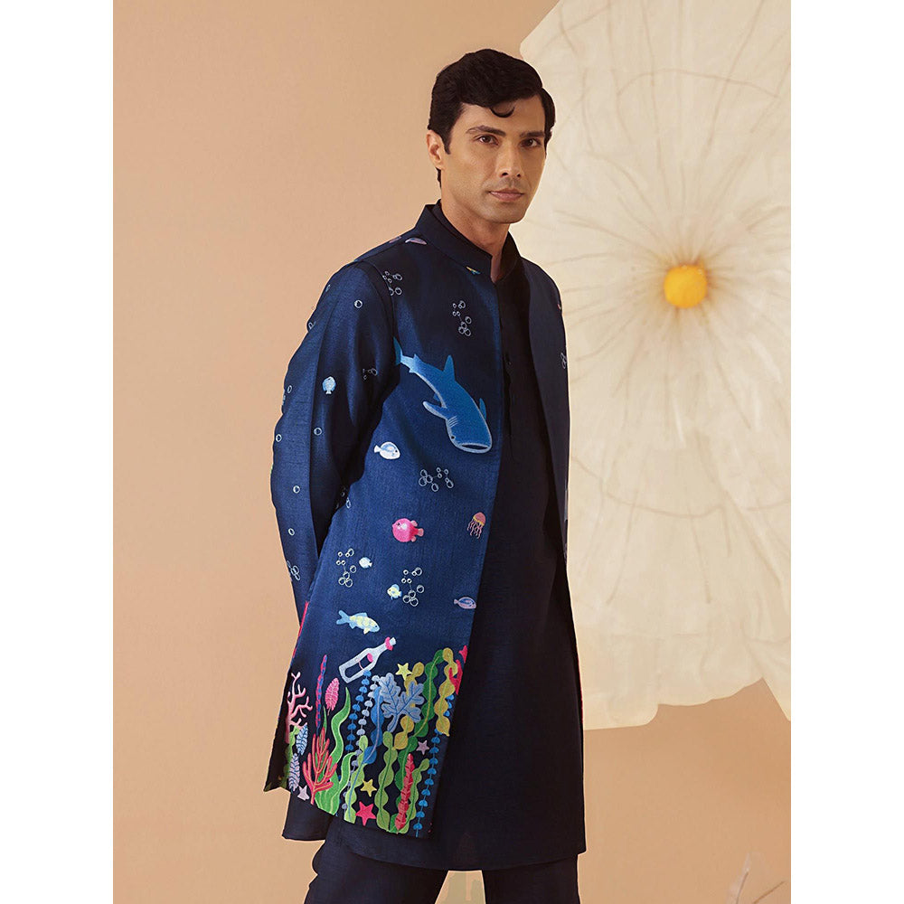 Eleven Brothers Dariya Silk Embroidery Kurta with Nehru Jacket & Trouser