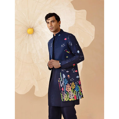 Eleven Brothers Dariya Silk Embroidery Kurta with Nehru Jacket & Trouser
