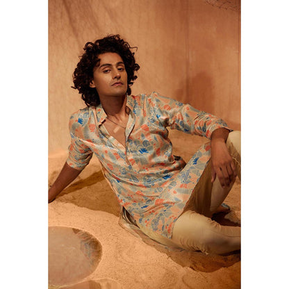 Eleven Brothers Peach Water Land Silk Kurta