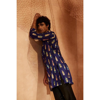 Eleven Brothers Blue Cocktail Party Silk Kurta