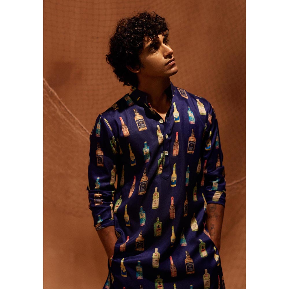 Eleven Brothers Blue Cocktail Party Silk Kurta