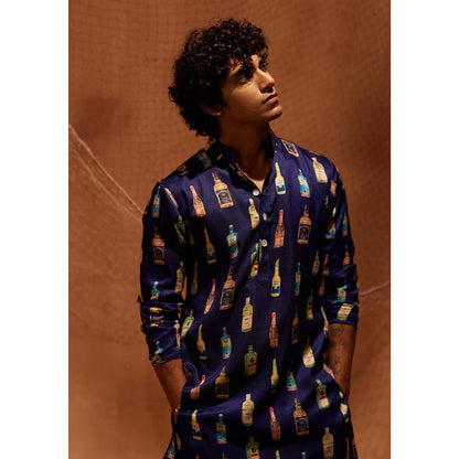 Eleven Brothers Blue Cocktail Party Silk Kurta