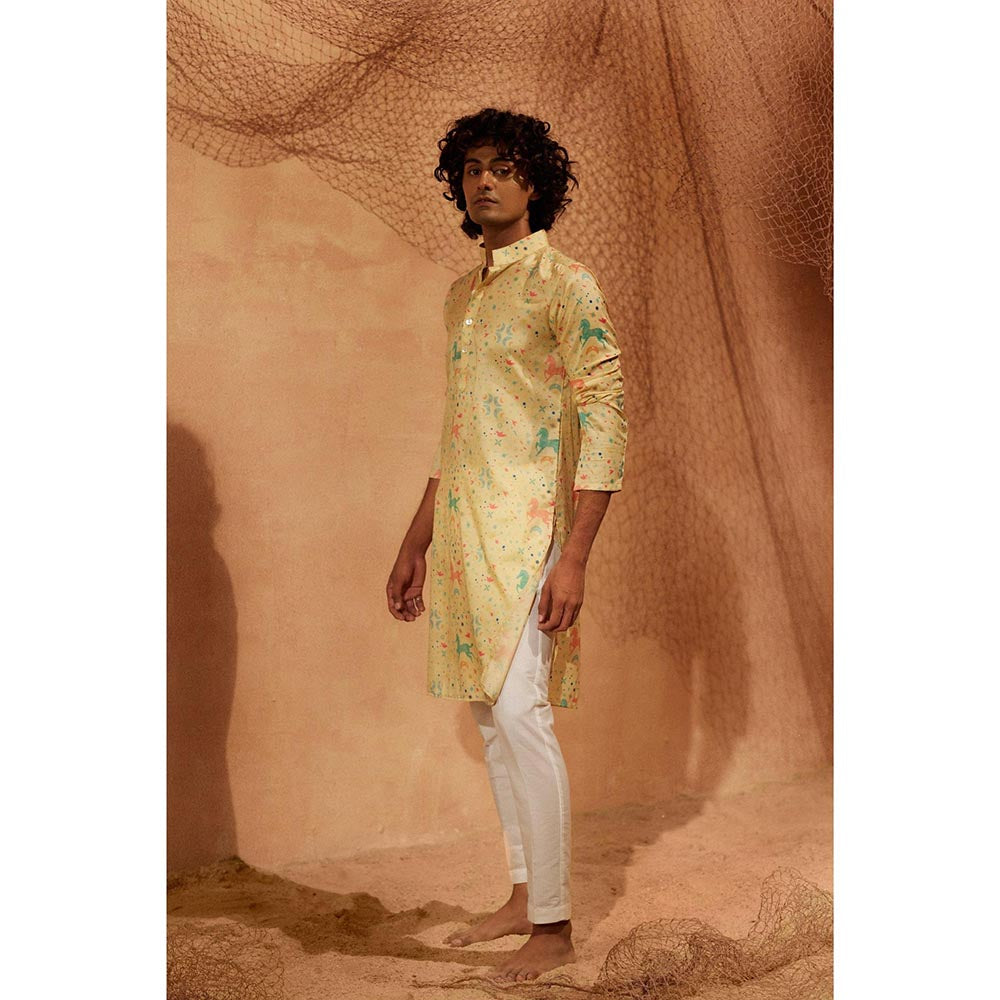 Eleven Brothers Yellow Flying Horses -Silk Kurta