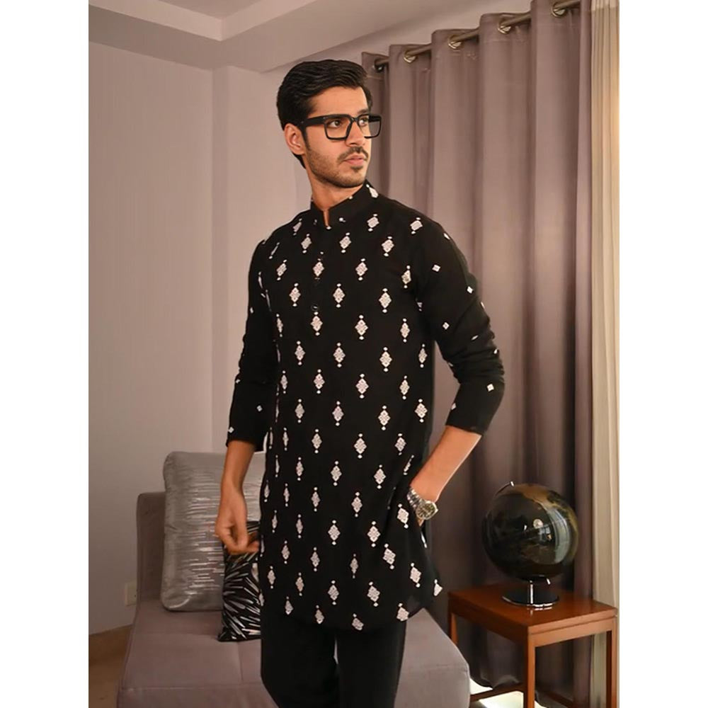 Eleven Brothers Black Twilight Embers Black Embroidery Kurta
