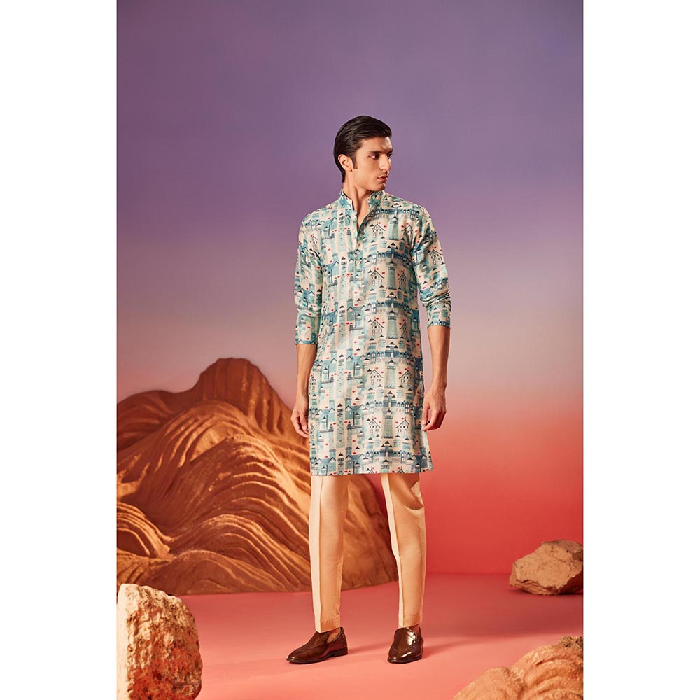 Eleven Brothers Blue House By The Sea Silk Kurta