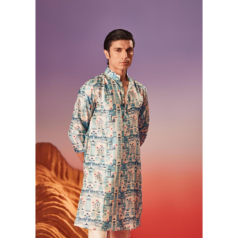 Eleven Brothers Blue House By The Sea Silk Kurta